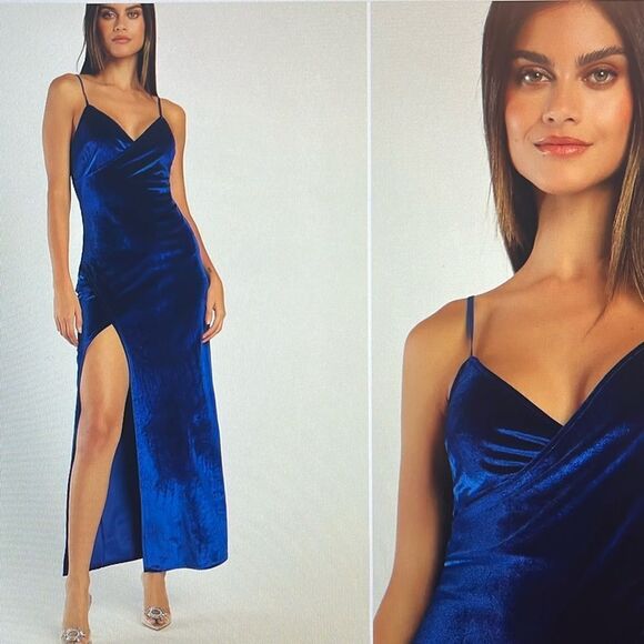 Lulus Debut Diva Royal Blue Velvet Maxi Dress Size Large - Picture 1 of 14